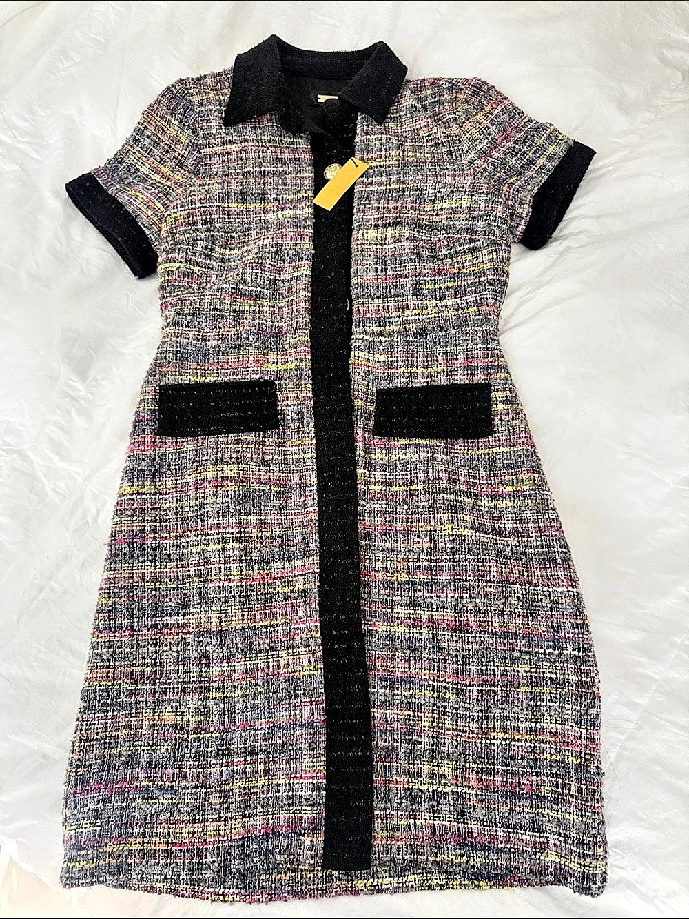 Nanette Lepore Tweed Mini Dress in Black & Pink Size Small NWT